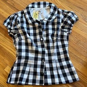 Women’s gingham black & white rockabilly collared blouse from Unique Vintage.